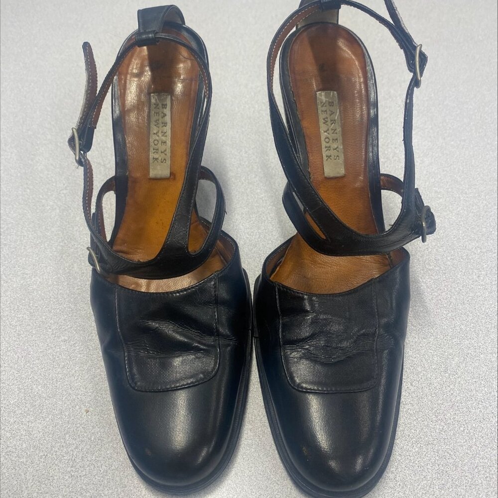 Vintage Barneys New York Black Leather Work Heels